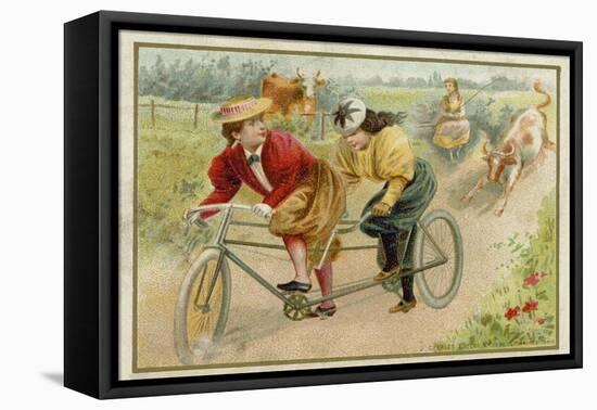 Women Riding a Tandem-null-Framed Stretched Canvas