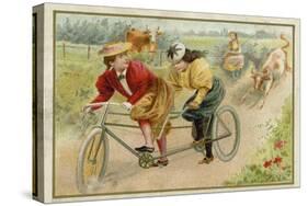 Women Riding a Tandem-null-Stretched Canvas