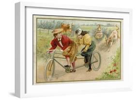Women Riding a Tandem-null-Framed Giclee Print