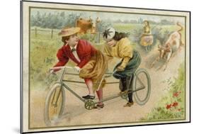 Women Riding a Tandem-null-Mounted Giclee Print
