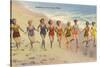 Women Running on Beach-null-Stretched Canvas