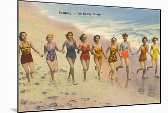 Women Running on Beach-null-Mounted Art Print
