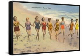 Women Running on Beach-null-Framed Stretched Canvas