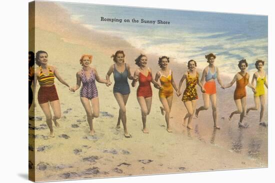 Women Running on Beach-null-Stretched Canvas