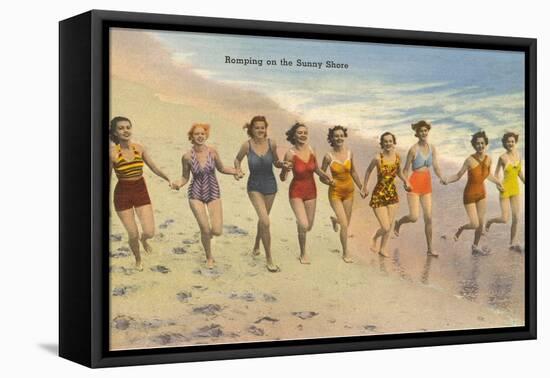 Women Running on Beach-null-Framed Stretched Canvas