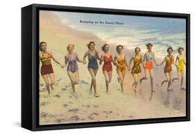 Women Running on Beach-null-Framed Stretched Canvas