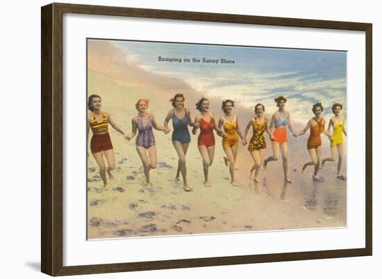 Women Running on Beach-null-Framed Art Print