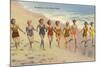 Women Running on Beach-null-Mounted Art Print