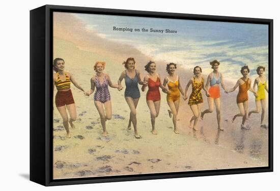 Women Running on Beach-null-Framed Stretched Canvas