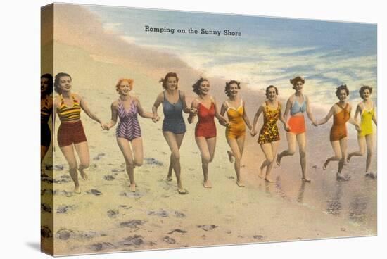 Women Running on Beach-null-Stretched Canvas