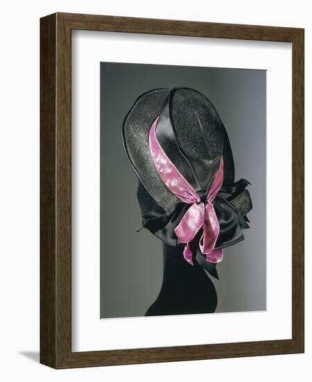 Women's Black Florence Straw Hat with Pink Satin and Velvet Double Ribbon, Early 1900-null-Framed Giclee Print