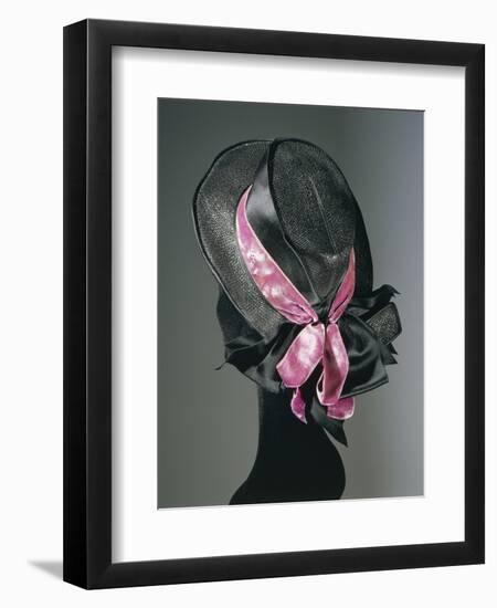 Women's Black Florence Straw Hat with Pink Satin and Velvet Double Ribbon, Early 1900-null-Framed Giclee Print