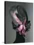 Women's Black Florence Straw Hat with Pink Satin and Velvet Double Ribbon, Early 1900-null-Stretched Canvas