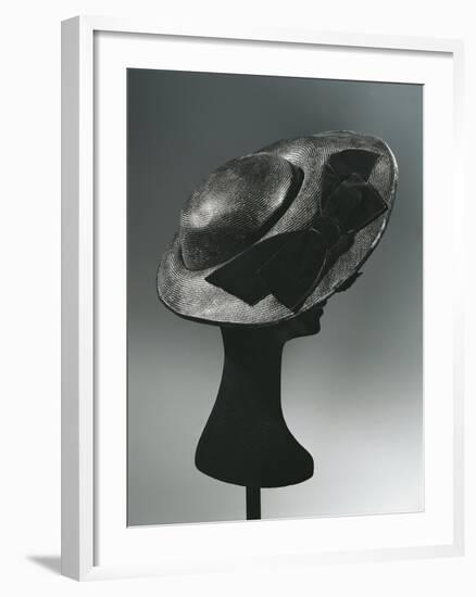 Women's Black Oriental Straw Hat, with Double Velvet Bow, Maud Roser, 1960's-null-Framed Giclee Print