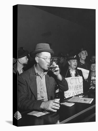 Women's Christian Temperance Union Members Raiding Local Bar Carrying Signs-Peter Stackpole-Stretched Canvas