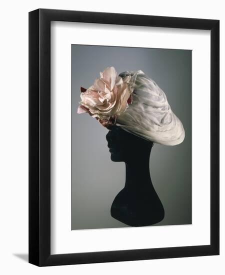 Women's Cloche Synthetic Satin Hat in Ice Grey Color, Ornamented with Organza Flower-null-Framed Giclee Print