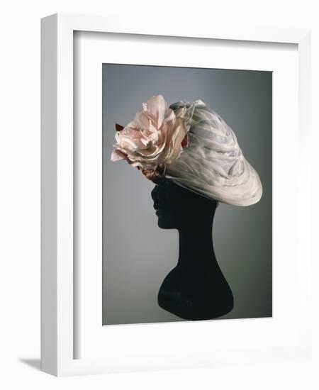 Women's Cloche Synthetic Satin Hat in Ice Grey Color, Ornamented with Organza Flower-null-Framed Giclee Print