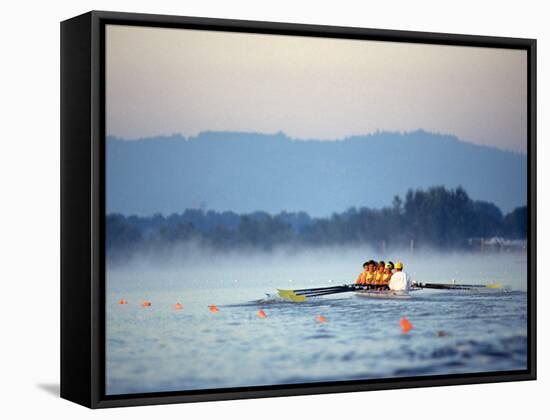 Women's Eights Rowing Team in Action, Vancouver Lake, Washington, USA-null-Framed Stretched Canvas