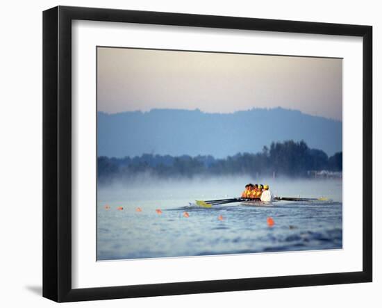 Women's Eights Rowing Team in Action, Vancouver Lake, Washington, USA-null-Framed Photographic Print