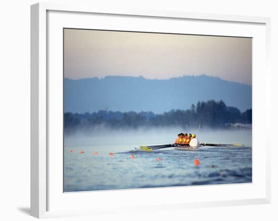 Women's Eights Rowing Team in Action, Vancouver Lake, Washington, USA-null-Framed Photographic Print