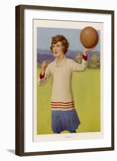 Women's Football : the Referee with Her Whistle About to Start the Game-null-Framed Art Print