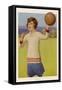 Women's Football : the Referee with Her Whistle About to Start the Game-null-Framed Stretched Canvas