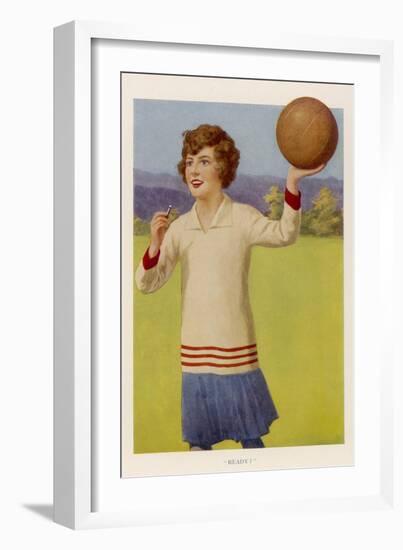 Women's Football : the Referee with Her Whistle About to Start the Game-null-Framed Art Print