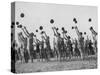 Women's Gym Class with Rows of Women Throwing Balls Into Air in Unison-null-Stretched Canvas