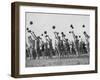 Women's Gym Class with Rows of Women Throwing Balls Into Air in Unison-null-Framed Photographic Print