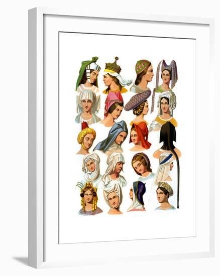 Women's Hats of Different Classes of Society, 13th-16th Century-Thurwanger Freres-Framed Giclee Print