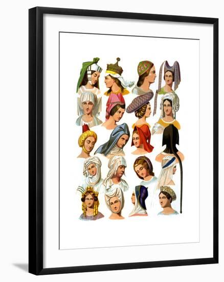 Women's Hats of Different Classes of Society, 13th-16th Century-Thurwanger Freres-Framed Giclee Print