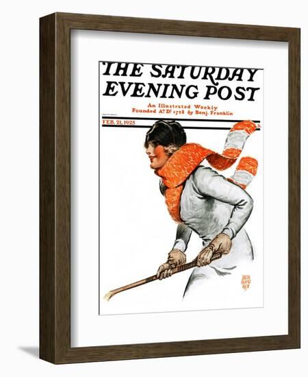 "Women's Ice Hockey," Saturday Evening Post Cover, February 21, 1925-James Calvert Smith-Framed Giclee Print