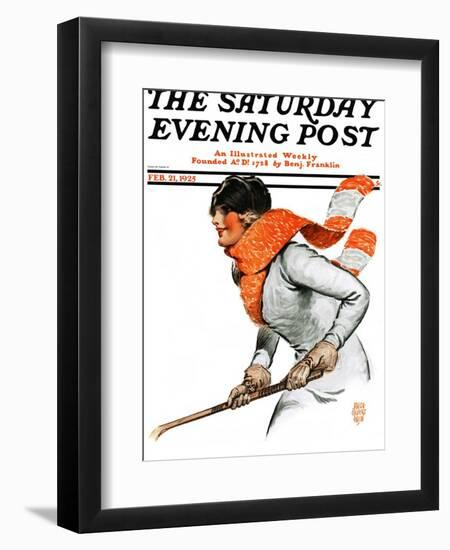 "Women's Ice Hockey," Saturday Evening Post Cover, February 21, 1925-James Calvert Smith-Framed Giclee Print