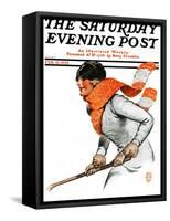 "Women's Ice Hockey," Saturday Evening Post Cover, February 21, 1925-James Calvert Smith-Framed Stretched Canvas