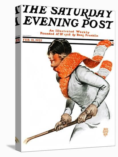 "Women's Ice Hockey," Saturday Evening Post Cover, February 21, 1925-James Calvert Smith-Stretched Canvas