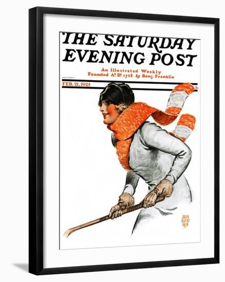 "Women's Ice Hockey," Saturday Evening Post Cover, February 21, 1925-James Calvert Smith-Framed Giclee Print