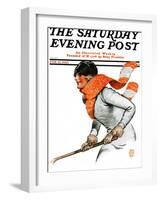"Women's Ice Hockey," Saturday Evening Post Cover, February 21, 1925-James Calvert Smith-Framed Premium Giclee Print