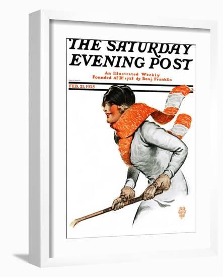 "Women's Ice Hockey," Saturday Evening Post Cover, February 21, 1925-James Calvert Smith-Framed Premium Giclee Print