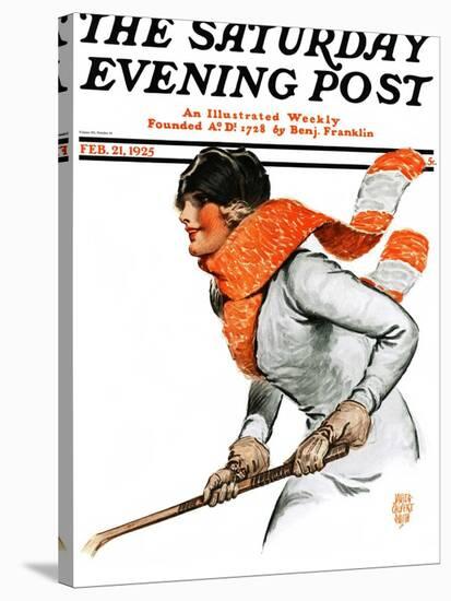 "Women's Ice Hockey," Saturday Evening Post Cover, February 21, 1925-James Calvert Smith-Stretched Canvas