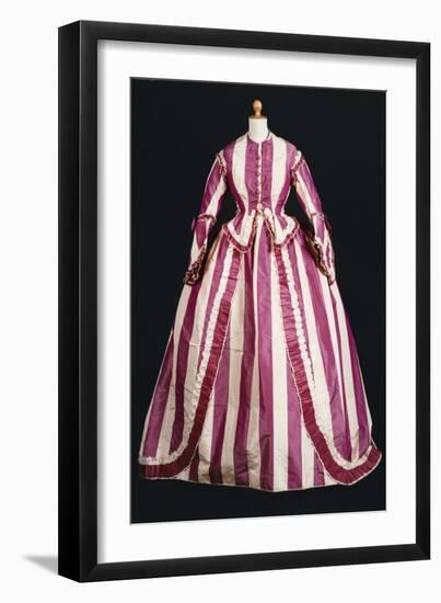 Women's Silk Walking Dress with Large Stripes-null-Framed Giclee Print