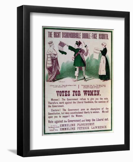 Women's Suffrage Poster "The Right Dishonourable Double-Face Asquith", C.1910-English School-Framed Giclee Print