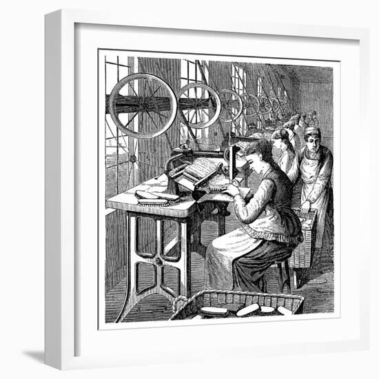 Women Securing Bristles in Brushes Using Woodbury's Machine, Late 19th Century-null-Framed Giclee Print