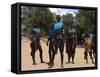 Women Sing and Dance Before the Bull Jumping, Turmi, Ethiopia-Jane Sweeney-Framed Stretched Canvas