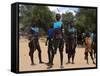 Women Sing and Dance Before the Bull Jumping, Turmi, Ethiopia-Jane Sweeney-Framed Stretched Canvas