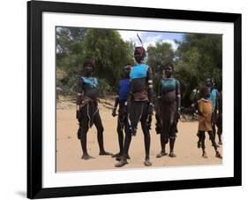 Women Sing and Dance Before the Bull Jumping, Turmi, Ethiopia-Jane Sweeney-Framed Photographic Print