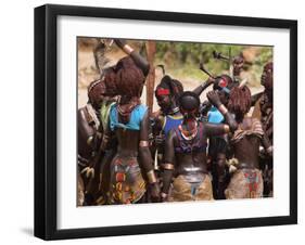 Women Sing and Dance Before the Bull Jumping, Turmi, Ethiopia-Jane Sweeney-Framed Premium Photographic Print