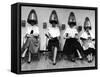 Women Sitting and Reading under Hairdryers at Rockefeller Center "Pamper Club"-Nina Leen-Framed Stretched Canvas