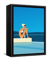 Women Sitting by Swimming Pool near Ocean-null-Framed Stretched Canvas