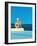 Women Sitting by Swimming Pool near Ocean-null-Framed Giclee Print