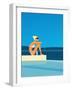 Women Sitting by Swimming Pool near Ocean-null-Framed Giclee Print